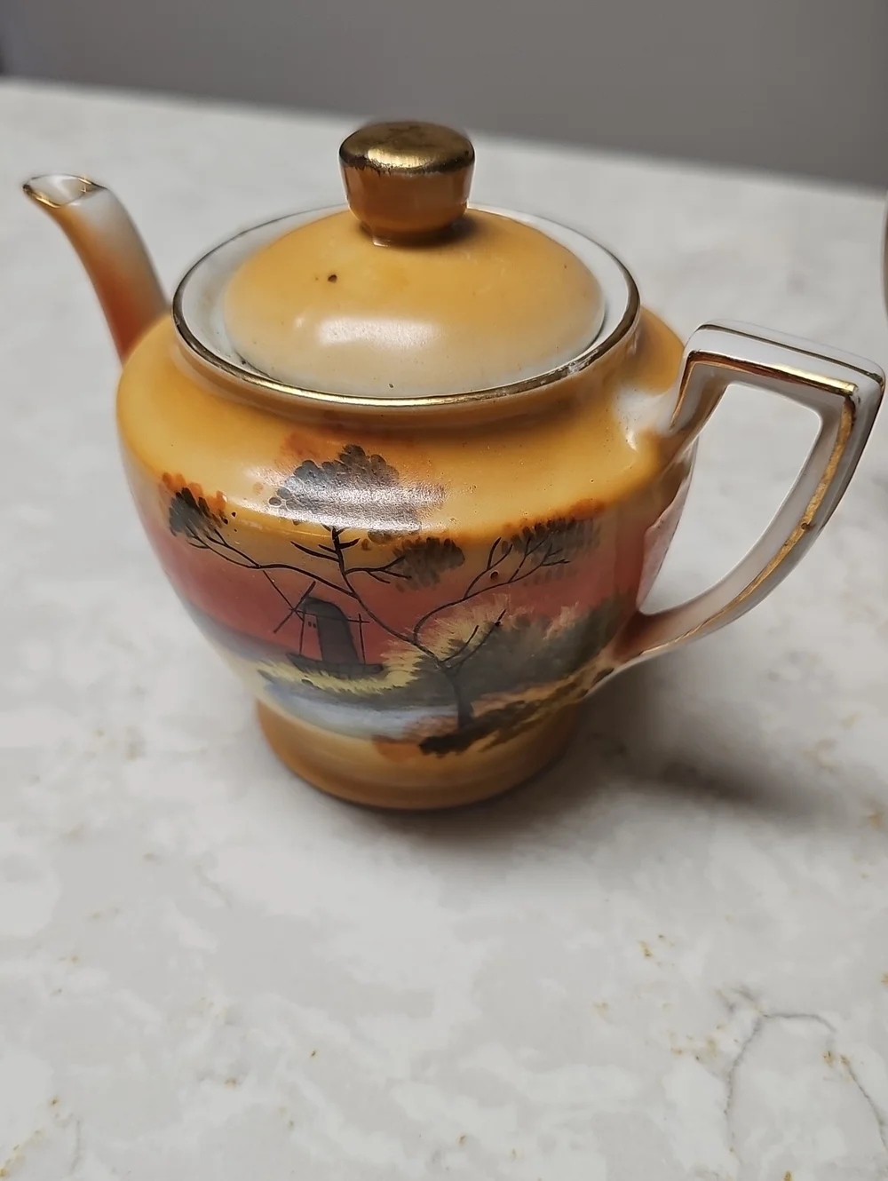 Vintage Porcelain Tea Set in Yellow-Orange Sunset Finish